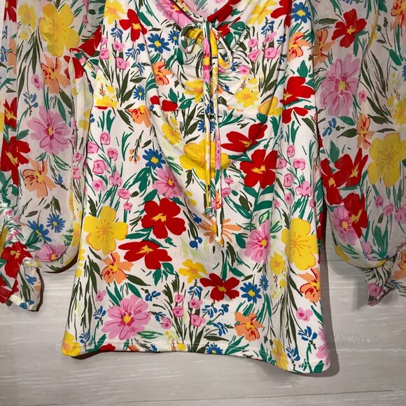 Perseption Concept Floral Chiffon Blouse Size Medium Ruffle Sleeve Top - Picture 5 of 7